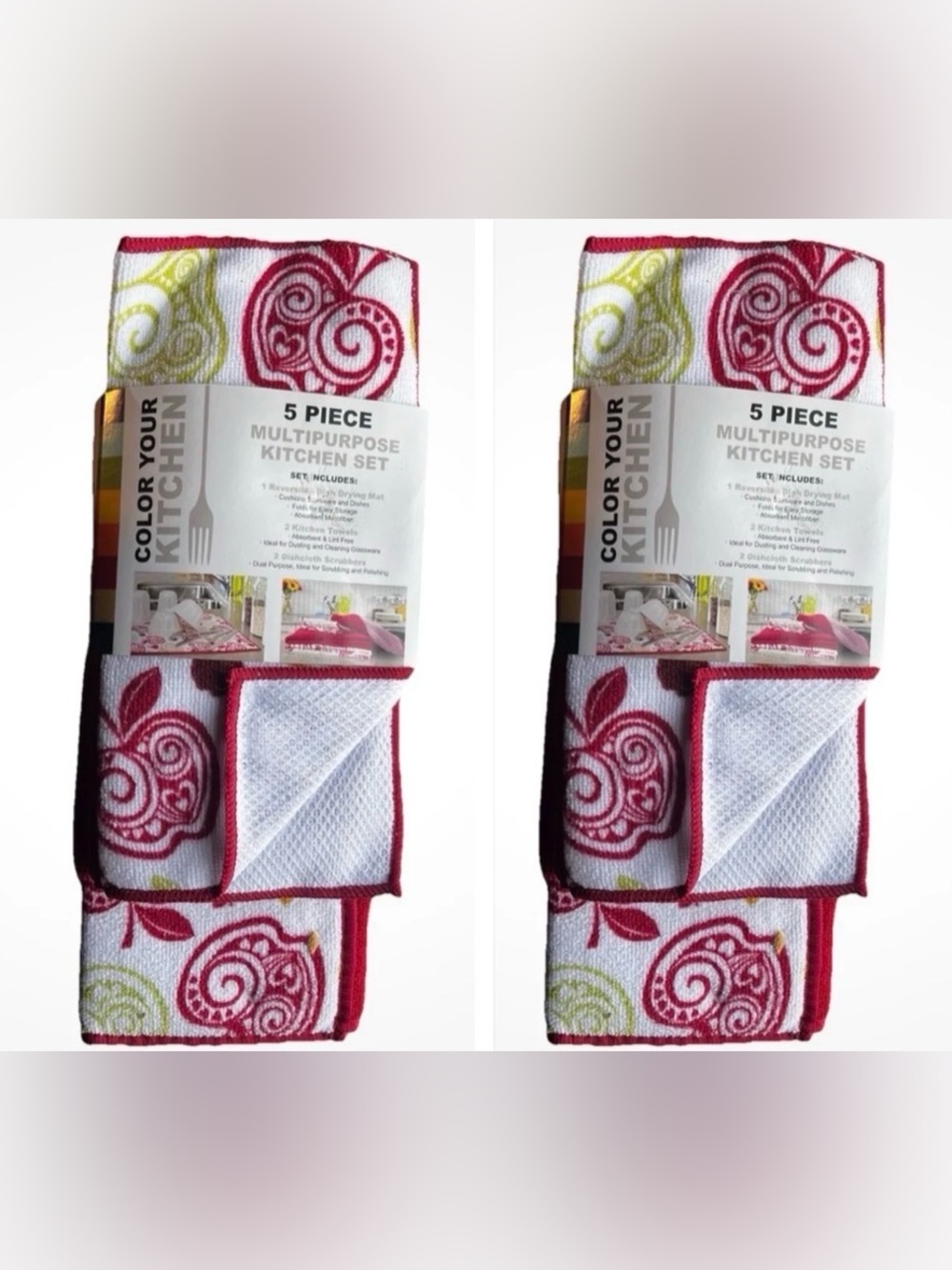 2 Sets Town & Country Living 5pc Kitchen Sets Towels Mats Scrubbers